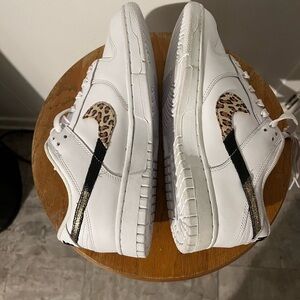 Nike White and Leopard Print Athletic Shoes Dunk Low Ladies Size 10